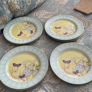 Japanese plates set of six gorgeous with purple butterflies gold dots